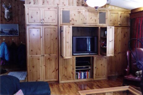 built-in knotty pine entertainment open