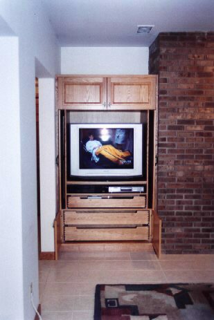 built-in oak entertainment open