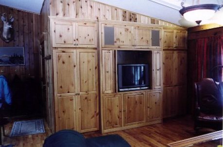 built-in knotty pine entertainment open