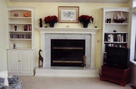 White Fluted Fireplace Mantle & Book Shelves